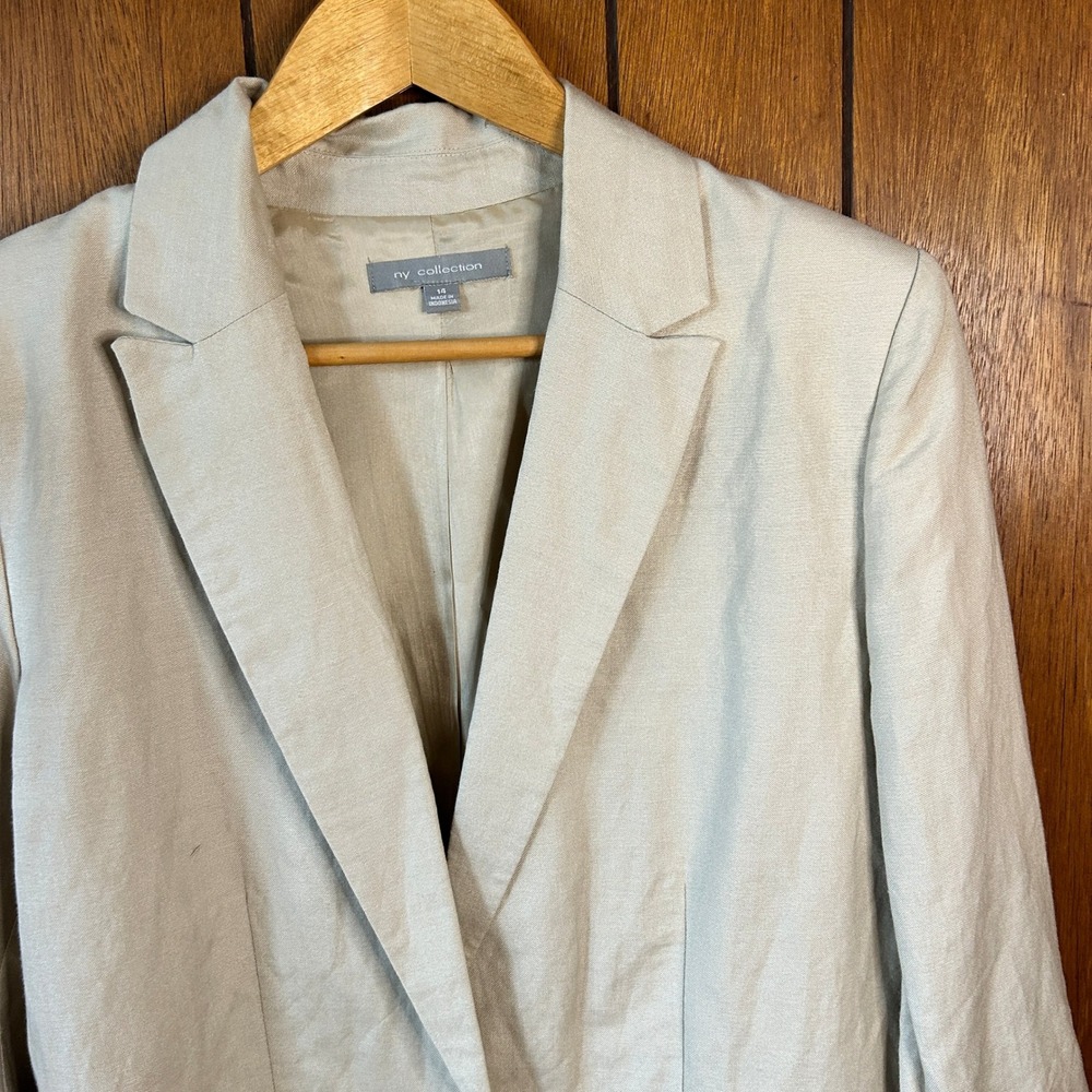 NY Collection Beige Single-Button Linen Blend Blazer Size 14 - Picture 5 of 7